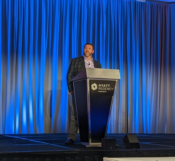 Voicebrook's Jesse Spates' presents a lecture at the 2022 AAPA conference.